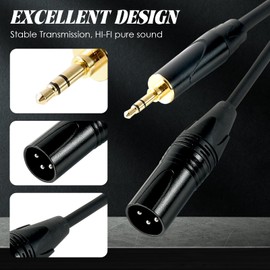 pegcabac 3.5mm to XLR Cable 3FT, 3.5mm 1/8 Inch TRS Stereo Male Plug to XLR Male Jack Microphone Cable, Audio Cord Compatible with Amplifier,Laptop,Speaker, 1M