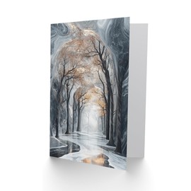 Artery8 Greeting Card Marble Forest Fantasy Autumn Tree Dreamy Tunnel Blank For Him Or Her Art Birthday Card