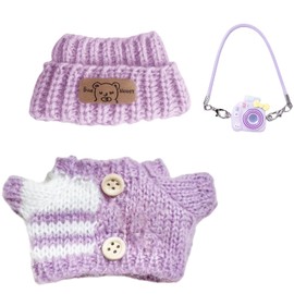 La-bu 3-teiliges Bubukleidung für Puppe, Puppenkleidung Set für 17 cm Puppen, Inklusive Lichtviolett Pullover mit Hut und Flasche Dekor, Hochwertige Klamotten für 17 cm Puppenbekleidung