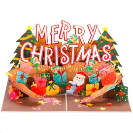 Paper Love 3D Pop Up Christmas Card, Jolly Merry Christmas Card for Him, Her, Kids, Adults, 5" x 7" Cover - Includes Envelope and Removable Note Tag