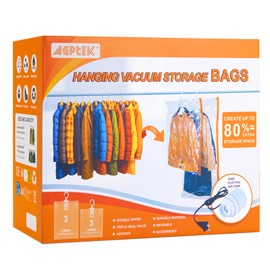 AGPTEK 6-Pack Hanging Vacuum Storage Bags for Clothes, Suits, Dresses & Jackets (3 Jumbo,3 Large) with Electric Pump - Space Saver Closet Organizer, Travel & Moving Supplies, Heavy Duty PA+PE