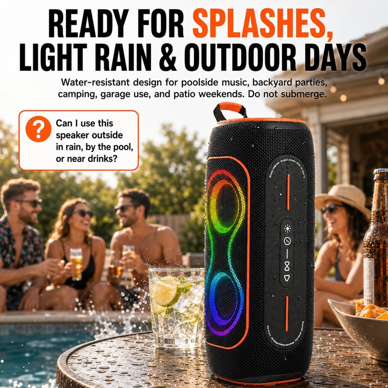 Musibaby Black 80W Waterproof Portable Bluetooth Speaker for Outdoor Use