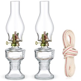 Yexiya 2 Pieces Rustic Oil Lamp Lantern Large Classic Kerosene Lamp Vintage Glass Kerosene Lamp Chamber Oil Lamps with 6.6 ft Extra Oil Lamp Wick for Indoor Use Home Decor Lighting (Classic)
