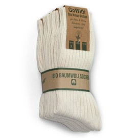 GoWith Natural Pure Cotton Socks for men and women, 5 pairs pack, soft top, seamless toe, hypoallergenic, undyed and prewashed, organic UK size 3-5, 6-8, 8.5-9.5 and 10-11