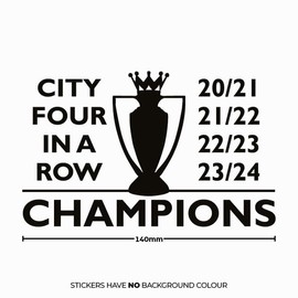 Man City Champions 4 in a Row Football Car Bumper Window Vinyl Decal Sticker