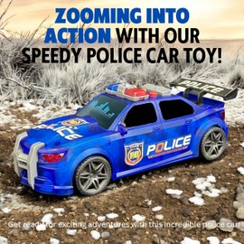 Maggie Police Car Toy with Flashing Lights & Multiple Siren Sounds, Friction Powered - Realistic Fast Motion Vehicle, Openable Trunk - for Ages 3 Years Old & Up