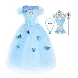 SNOWLION Princess Elsa Costume for Little Girls Toddler Princess Dress Up with Accessories Cinderella Cosplay Queen Snow (Blue, 8-9 Years)