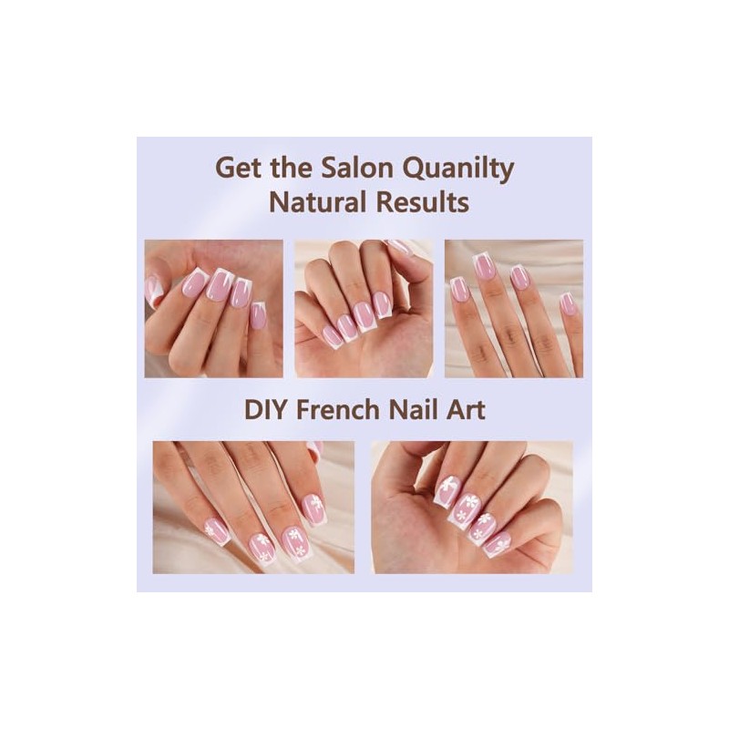 Misssix Uñas Postizas Francesas De Gel, 150 Unidades, Cortas, Cuadradas,