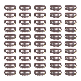 50pcs 8 Tips 8 Teeth Snap Comb Wig Clips Stainless Steel Snap Clips with Rubber Hair Grips for Hair Extension Wigs Brown
