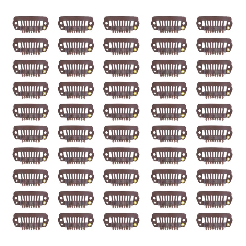 50pcs 8 Tips 8 Teeth Snap Comb Wig Clips Stainless