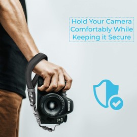 Foto&Tech Camera Wrist Strap Heavy Duty Safety Neoprene Wrist Strap + Quick Release Adjustable Compatible with DSLR SLR Mirrorless Point & Shoot Cameras Binoculars - Black (Black)