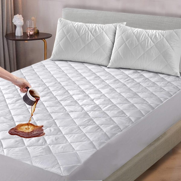 Cotton Comfort Bedding Waterproof Mattress Protector King Size 4-Layer Quilted King Size Mattress Protector With 30cm Deep Pockets Ultra Soft & Breathable Waterproof Mattress Cover White