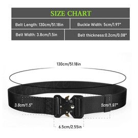 Saituo Home Men's Tactical Belt Fabric Belt Men's Belt with Quick Release Robust Quick Release Metal Buckle Riggers Belt for Men for Outdoor Sports Camping Father's Day, black
