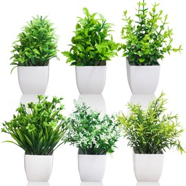 6 Piezas Artificiales Mini Plantas en Maceta, Plantas Artificiales en Maceta, Flor Verde en Maceta Falsa, Pequeñas Plantas de Imitación para...       