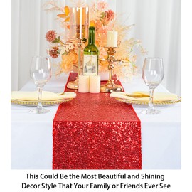 ShinyBeauty 72 Inch Table Runner Rio Red Sequin Table Runner for Party Oval Coffee Table Runner for Living Room Dining Room Table Runner 12 x 72 Inches (12 x 72 Inches, Red)