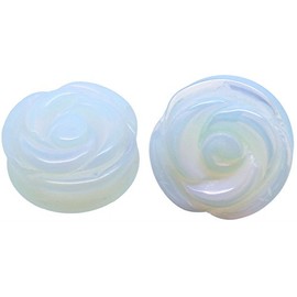 Hand Carved Opalite Rose Organic Stone Ear Plugs Gauges Sold in Pairs (16mm- 5/8 inch)