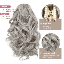 REECHO Ponytail Extension, Claw Clip in Ponytail Hair Extensions 12 Inch Short Curly Ponytail Natural Wavy Synthetic Hairpiece for Women – Grey/Brown/Silver/White Mixed