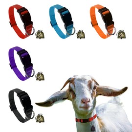 Oiloda 5 Sets Goat Collar with Bell, Cow Horse Sheep Anti-Lost Bronze Bell Accessories Adjustable Sheep Collars with Quick Release Buckle, Durable Nylon Dog Collar for Small Farm Goat Cow Horse Sheep