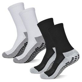 Finerview Men Grip Soccer Socks, Anti Slip Non Slip Grip Pads Athletic Sports Crew Socks
