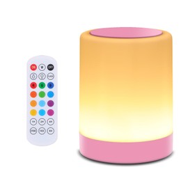 OORUN Touch Bedside Table Lamp,13 RGB Colors & 5 Brightness, USB Rechargeable Desk Lamp, Remote Control Dimmable Night Light with RGB Color Changing,Portable Lamp for Baby, Bedroom, Living Room (Pink)