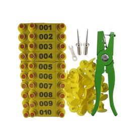Plastic Livestock Ear Tags 001-100 with Tool Pliers for Sheep & Goats (Yellow)