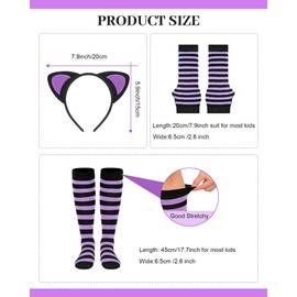 Cozypower 5 Pcs 100 Days of School Kid Cat Costume Set Girl Purple Outfit Tutu Skirt Striped Socks Gloves Headband(S)