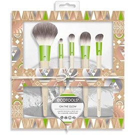 EcoTools Vibes Kit de brochas de maquillaje con bolsa de cepillo de viaje para energía, base y corrector