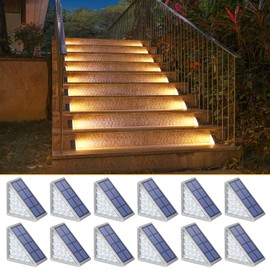 NIORSUN Solar Stair Lights Outdoor Waterproof IP67,12 Pack Warm White Step Lights Outdoor Auto On Off,Solar Light for Steps,Stair,Patio,Yard,Porch,Front Door,Sidewalk,Deck Decor