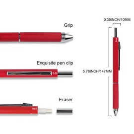 SMTTW 4-in-1 Ballpoint Pen & Pencil, Multicolour Pen, Ballpoint Pen, 3 Ballpoint Pen Refills in Black, Red, Blue and Pencil Refill for Office, Office, School and Gift Red