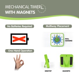 TWENTY5 SEVEN Countdown Timer 7.5 inch, 60 Minute 1 Hour Visual Timer for Classroom Teaching Tool Office Meeting, Mechanical Countdown Clock for Kids Exam Time Management Magnetic, Green Dinosaur