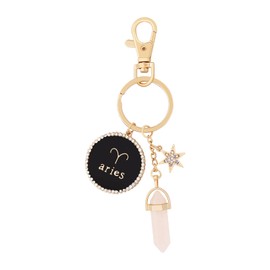 OTOTEC Key Chain Gold Key Ring with Clip for Your Lover/Boyfriend/Girlfriend/Best Friends Friendship Birthday Gift Zodiac Sign and Gemstone Keychain Aries