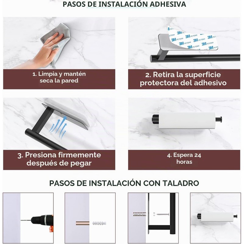 Porta Rollos de Cocina de Acero Inoxidable 304 Negro sin