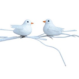 White Glitter 10cm 2 Pack Clip on Birds Christmas Tree Decoration