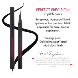 Ruby Hammer Precision Liquid Eyeliner – Pitch Black, Smudge-Proof With Flexible, Precise Tapered Tip. Quick Drying, Ultra-Defining & Long Lasting For All Day Wear
