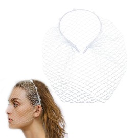 Lopsity 1920s Flapper Fascinator Mesh Veil Headband Women Veil Hair Hoop Headband Elegant Mesh Headdress for Women Tea Party Costume Face Net Hair Accessories (WHITE, L)