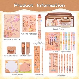 Ulema Juego de Papelería Bonito de Capybara de 33 Piezas, Regalos de Cumpleaños de Capybara para Niños y Niñas, Suministros Escolares, Juego de Capyba