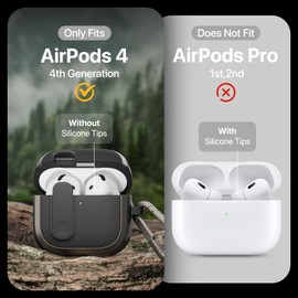 MAGEASY Design for AirPods 4 Case Cover - Rugged AirPods 4 Case with Lock | Work with Cable& Wireless Charging (Only AirPods 4 with ANC Charge Wirelessly) | Include Carabiner & Wrist Strap - Odyssey