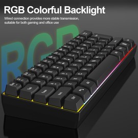 Wired RGB Gaming Membrance Keyboard. 60 Percent Mini Creamy LED Computer Keyboard .Small Ergonomic Clicky Teclado with ABS Backlit Unreplaceable Keycaps. (White Case + Grey Keycaps)