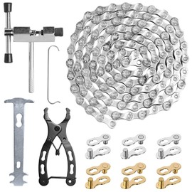 WeeGoo Bike Chain Multi Function Bike Mechanic Repair Kit Bicycle Chain and Chains Checker 6/7/8 Speed Chain, 1/2x3/32 Inch Links Bike Chain for Mountain Folding Bikes