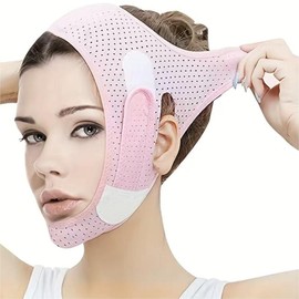 Face Lifting Bandage, Chin Slimming Belt, V Line Face Slimming Facial Skin Lifting & Firming, Chin Strap for Double Chin for Women, Face Lift Tape, Skincare Tools for Summer Gift, Face Trainer for Women, Face Care Product - Color: Pink, Specification: on
