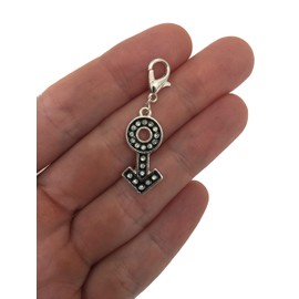 His and Hers Intimates Male Rhinestone Gender Charm for Bracelet, Anklet, Necklace or Keychain - Black & Silver Male Charm
