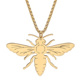OUSIO Stainless Steel 18K Gold-Plated Silver Plated Cute Bee Necklace Bugs Honey Bee Pendant Delicate Jewellery for Women Charms Holiday Gifts, Stainless Steel, No Gemstone