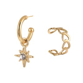 VTSKAIIE 2 Pairs14K Gold Small Drop Huggie Hoop Earring Ball Earstud Clip on for Women |Star Pedant Hypoallergenic Dangle Dainty Earrings |Wedding Jewelry Gifts for Women Trendy