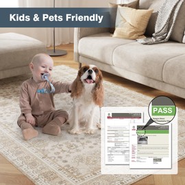 6'6" x 10'Durable Vinyl Rugs for Living Room, Vintage Floral Pattern for Dining Room, Bedroom, Home Office, Bobo Yellow Non-Slip Large Rugs for Indoor&Outdoor RV, Deck, Backyard,Balcony,Home Decor