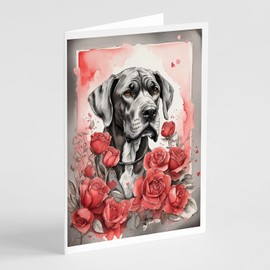 Caroline's Treasures DAC4457GCA7P Great Dane Valentine Roses Greeting Cards Pack of 8 Blank Cards with Envelopes Whimsical A7 Size 5x7 Blank Note Cards