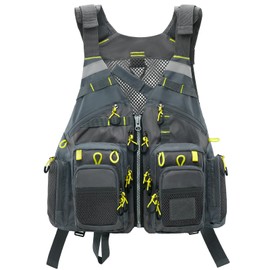 Gonex Angel Vest Men's Adjustable Work Vest with Multiple Pockets for Fishing Fly Fishing Outdoor Airsoft Hunting Fishing Equipment, Grey / yellow