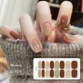 YUANLIFE KZ02 Nail Stickers for Hands, 3 Sheets, Just Stick On, Pure Color, Foot Nail Sticker, Short Nails, Office Nails, Beginners, Easy, Cute, Simple Nail Design, Nail Art, Nail Jewelry, Women Gift, Tools Included (TS74 (3 sheets), 1 sheet x 16 sticker
