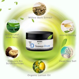 Cleansing Face Scrub & Spot Remover – Mama Nature Teenage Dream - Natural Skin Treatment with Salycilic Acid and Dead Sea Salt. Gentle Peel and Exfoliation. Handmade in the UK. 3.5 fl oz/100 ml