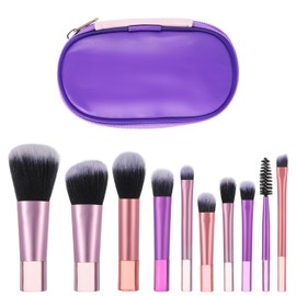 Portable Makeup Brush Set, 10 PCS Easy-taken Mini Makeup Brushes with Case, Full Complete Function Cosmetic Brushes Kit, Foundation Eyebrow Blending Concealer Blush Eyeshadow Contour Powder Brush(Pink