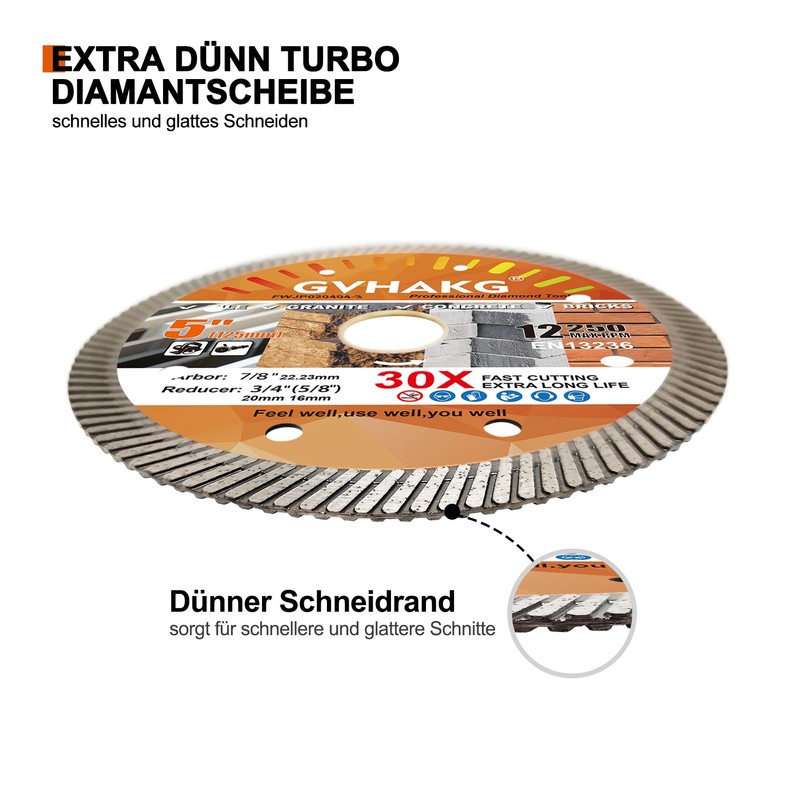 GVHAKG Diamond Cutting Disc, 125 mm, Turbo Thin Diamond Cutting